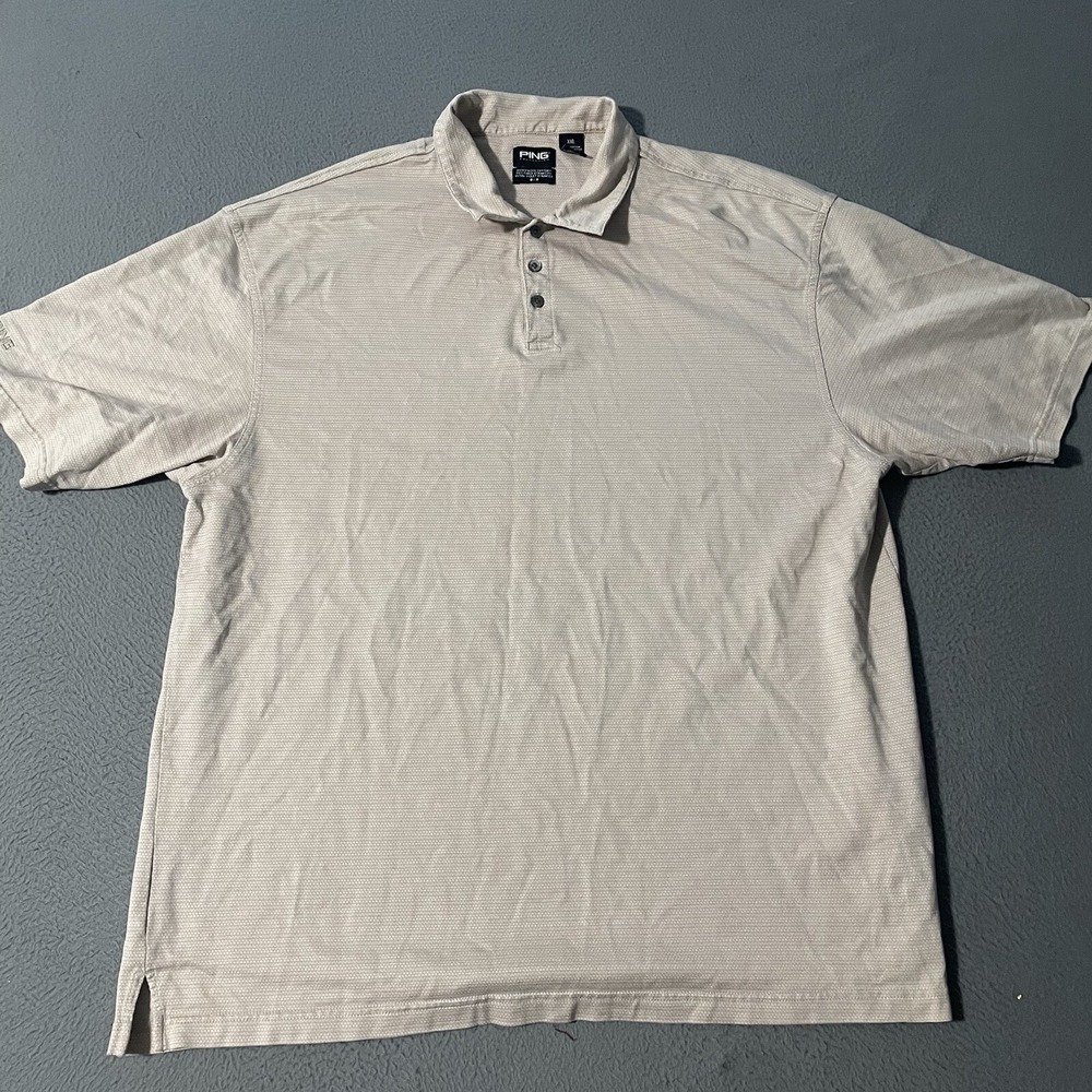 PING‎ Golf Polo Shirt Mens 2XL Beige Casual Short Sleeve Outdoor